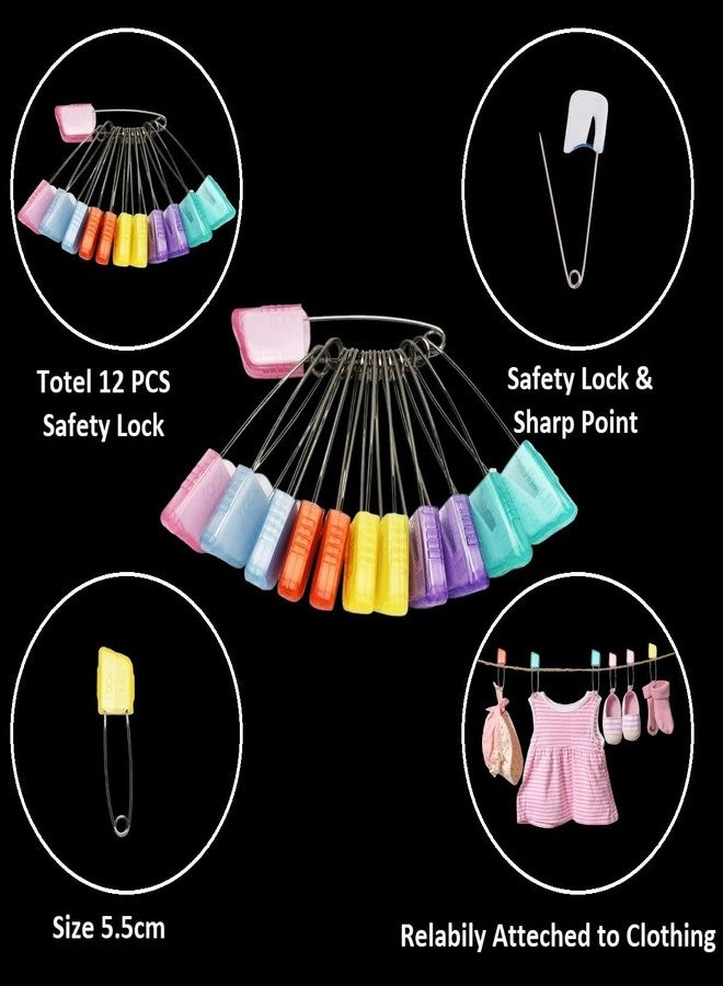 THANUS CRAFT THANU'S CRAFT Multicolor Colorful Plastic Double Lock Large Saree Safety Pin Women Kids Cloth Diaper Pins for Baby Safe - Image 2